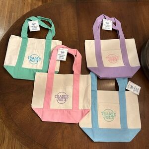 Trader Joe’s Canvas Tote Bag Set - Pink, Green, Purple, Blue